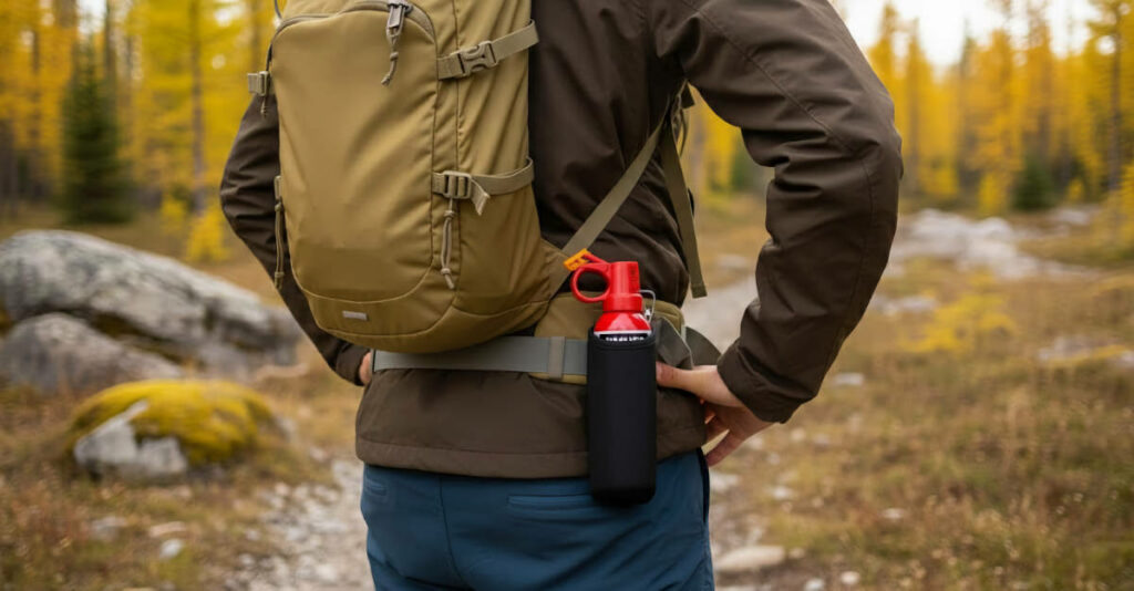 hombre con spray anti osos en cintura